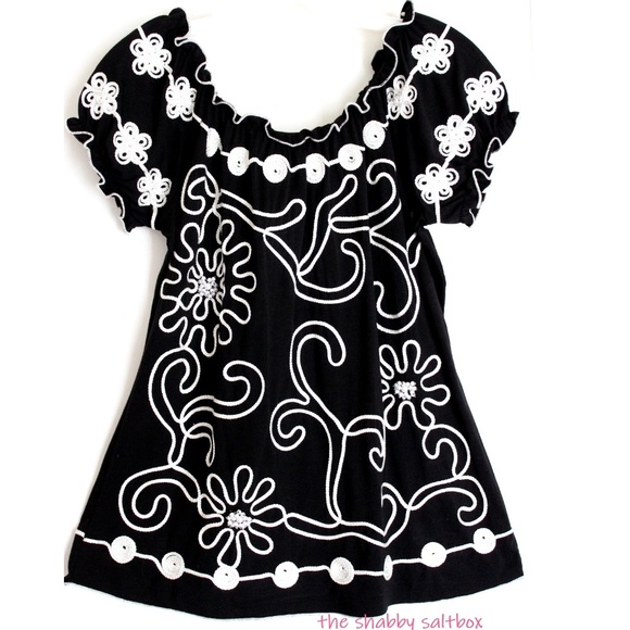 Smock Tunic Lauren Michelle Embroidered Classy B/W - Picture 1 of 8